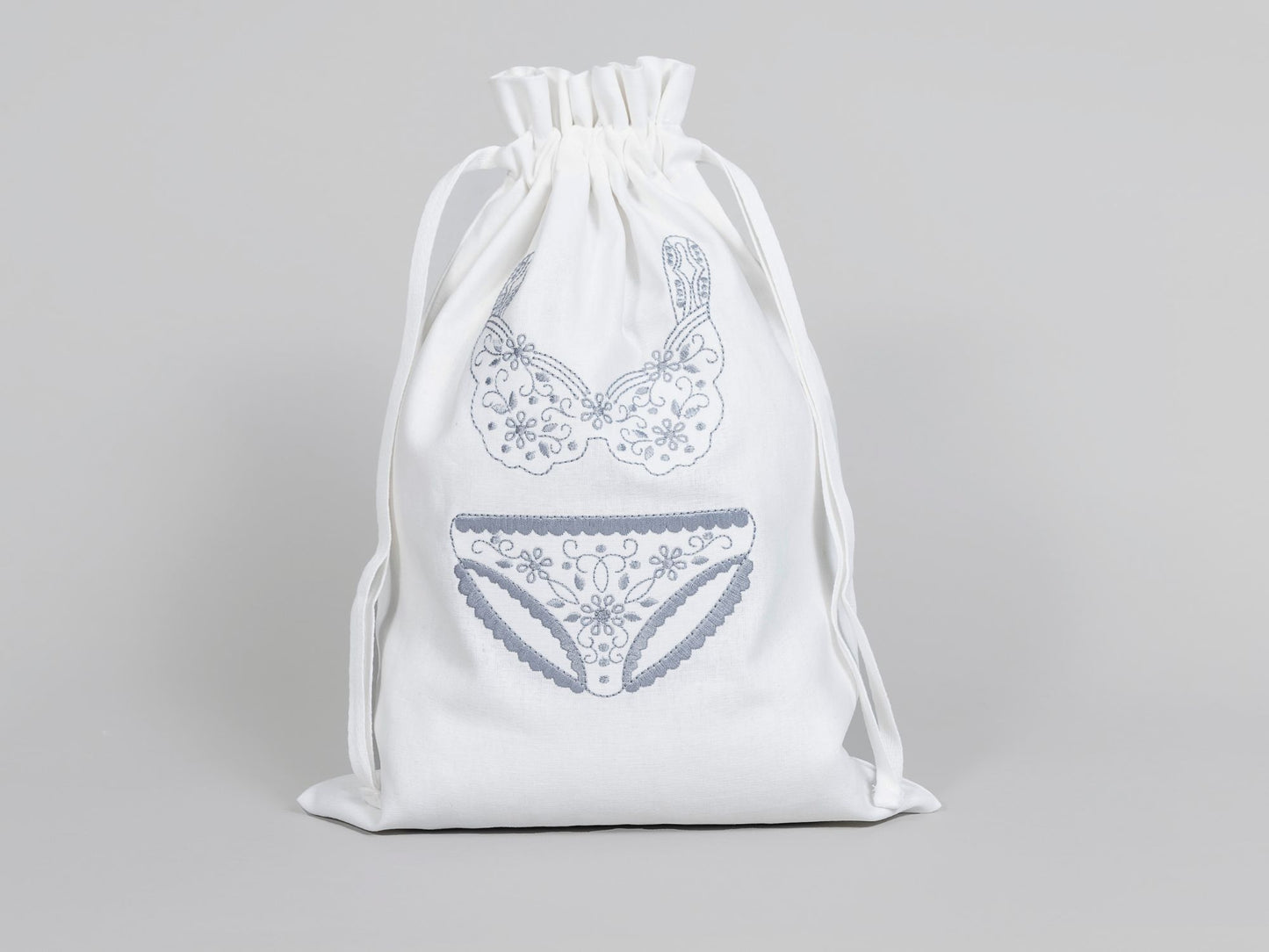 Linen Underwear Bag Grey on White SOLD OUT COMING SOON