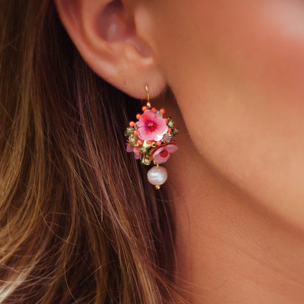 Sequin Flower Drop Dark Pink