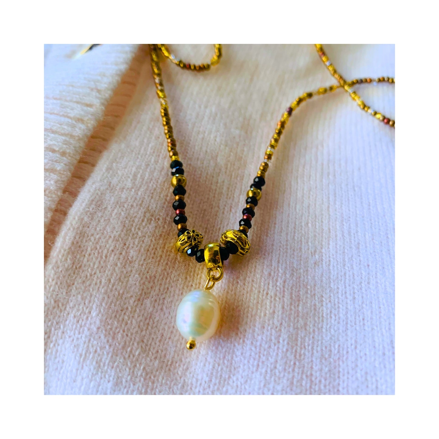 Freshwater Pearl Charm Necklace - Black SOLD OUT COMING SOON