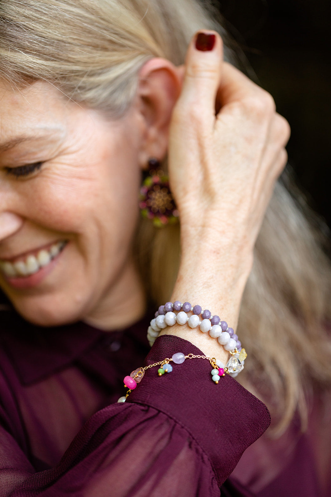 Semi Precious Stone Charm Bracelet - Pink Jade