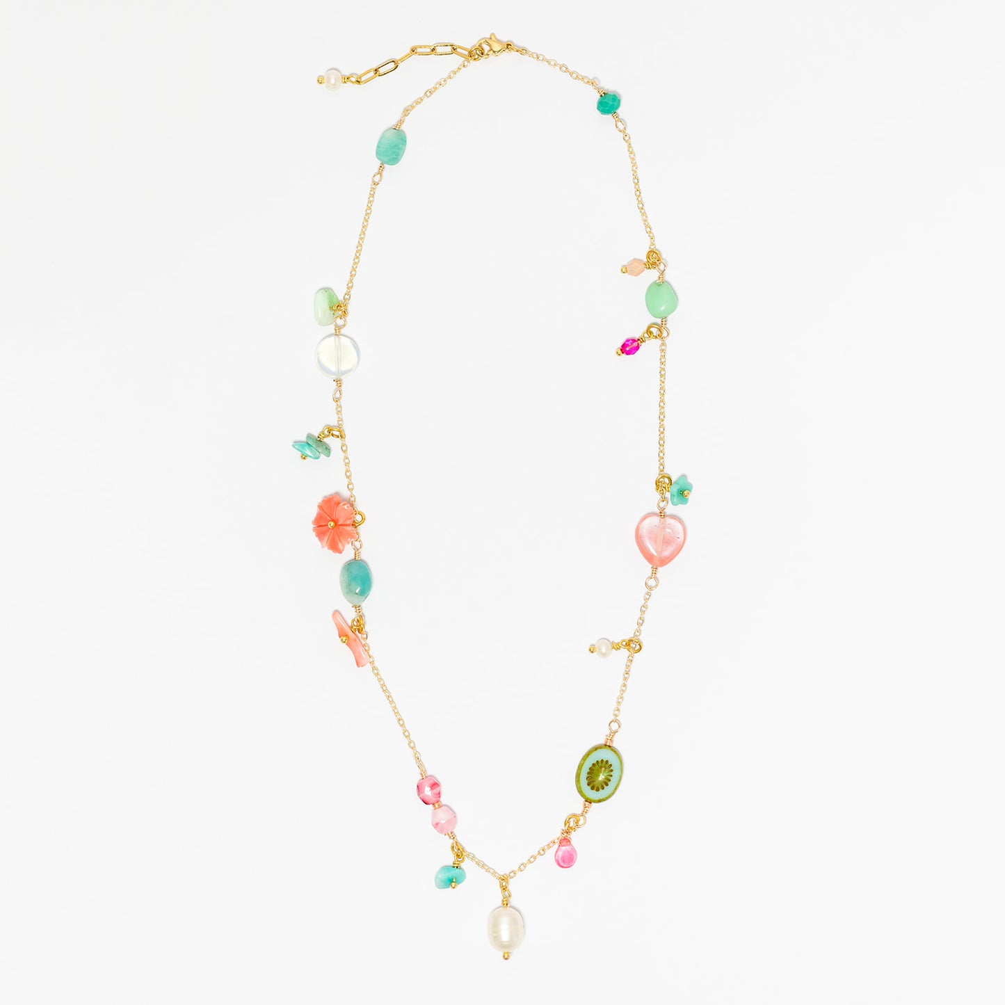 Semi precious stone Charm Necklace with Pearl Drop NOW £70
