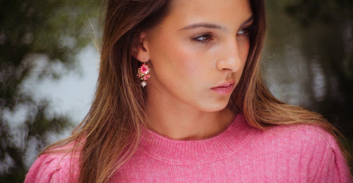 Sequin Flower Drop Dark Pink