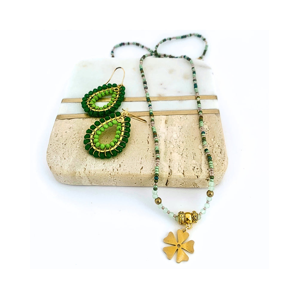 
                  
                    Flower Charm Necklace - Green Mix
                  
                