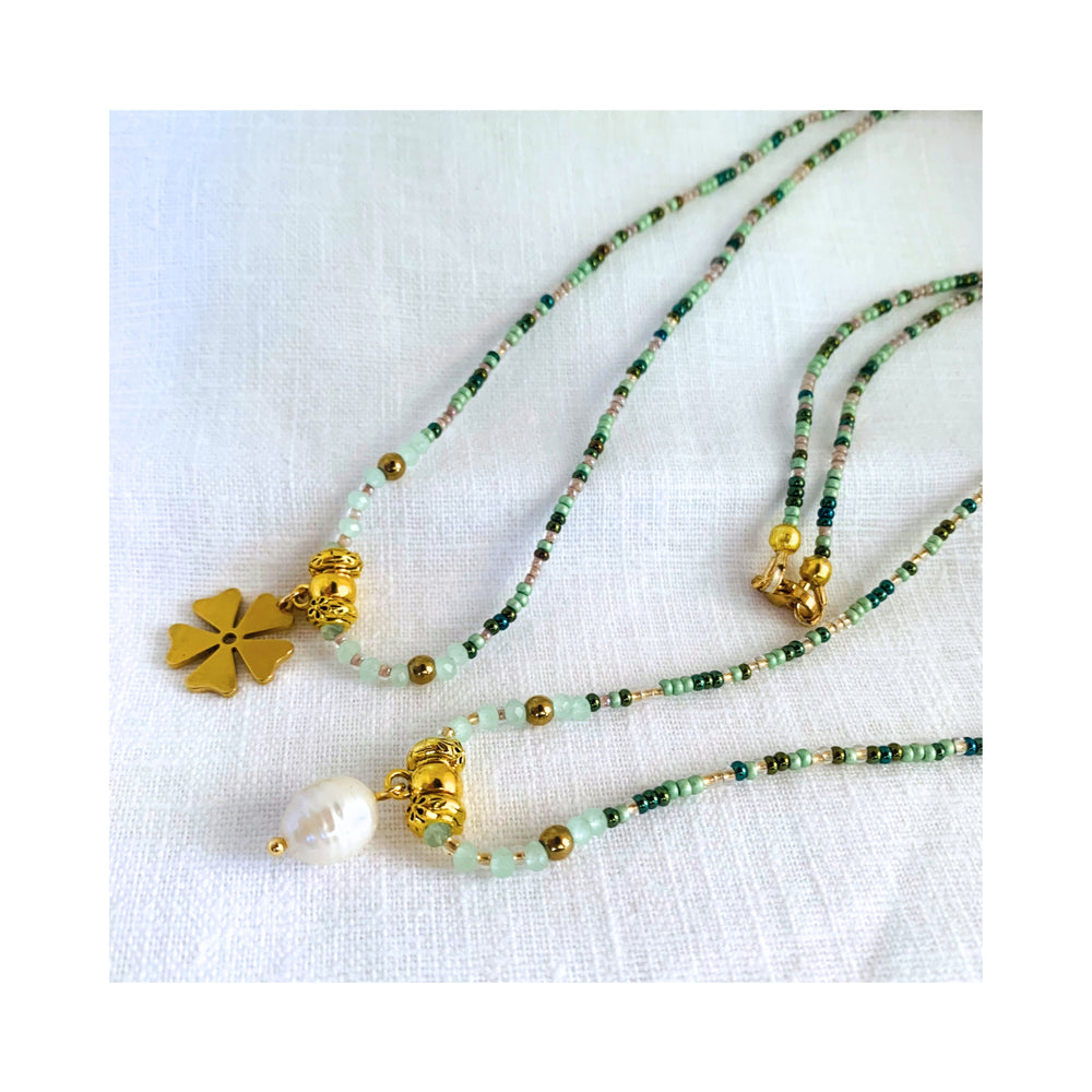 
                  
                    Flower Charm Necklace - Green Mix
                  
                