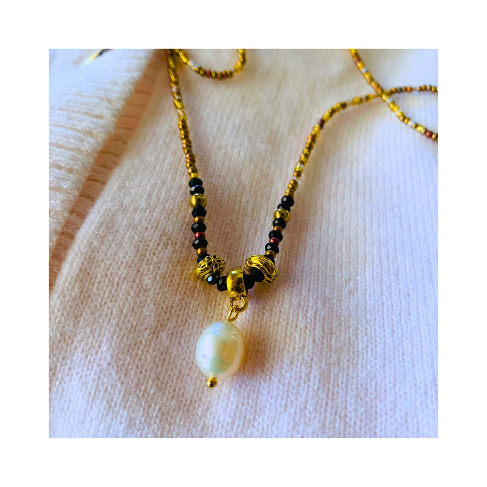 
                  
                    Freshwater Pearl Charm Necklace - Black
                  
                