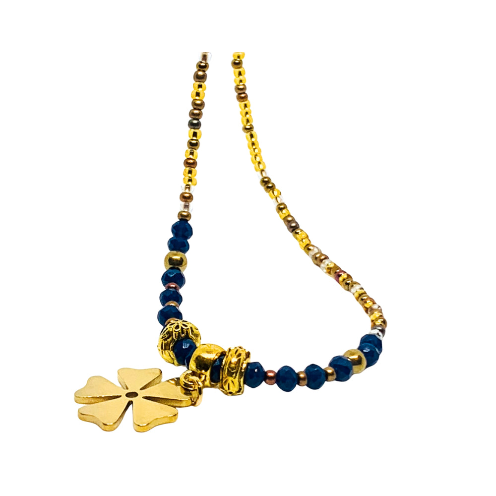 Flower Charm Necklace - Royal Blue Mix