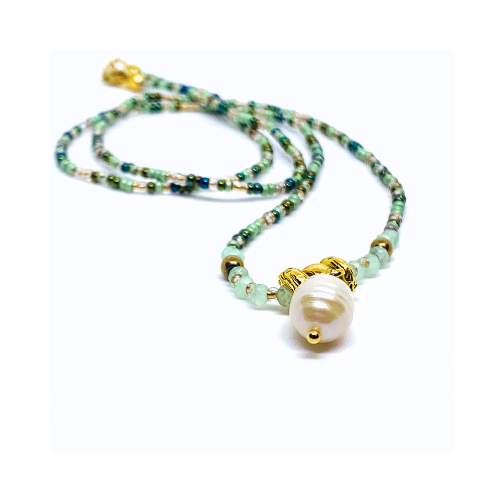 
                  
                    Freshwater Pearl Charm Necklace - Green Mix
                  
                