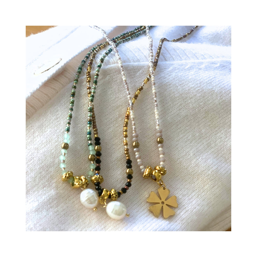 
                  
                    Freshwater Pearl Charm Necklace - Green Mix
                  
                