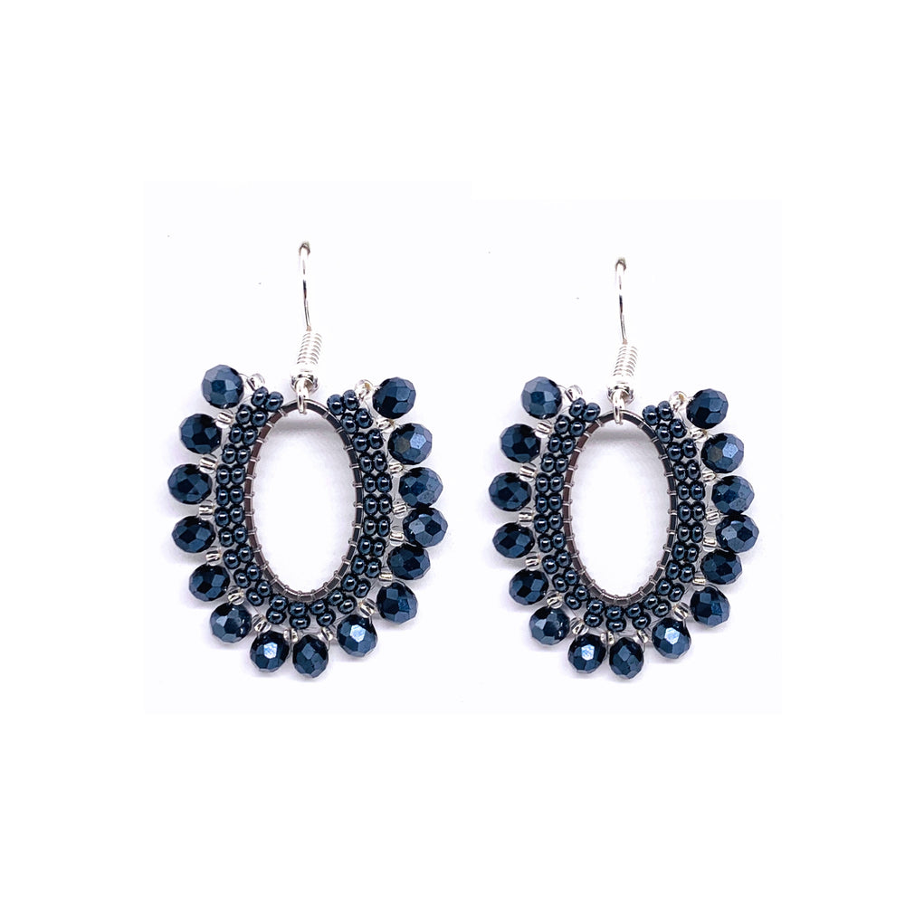 Flower Oval Silver Black