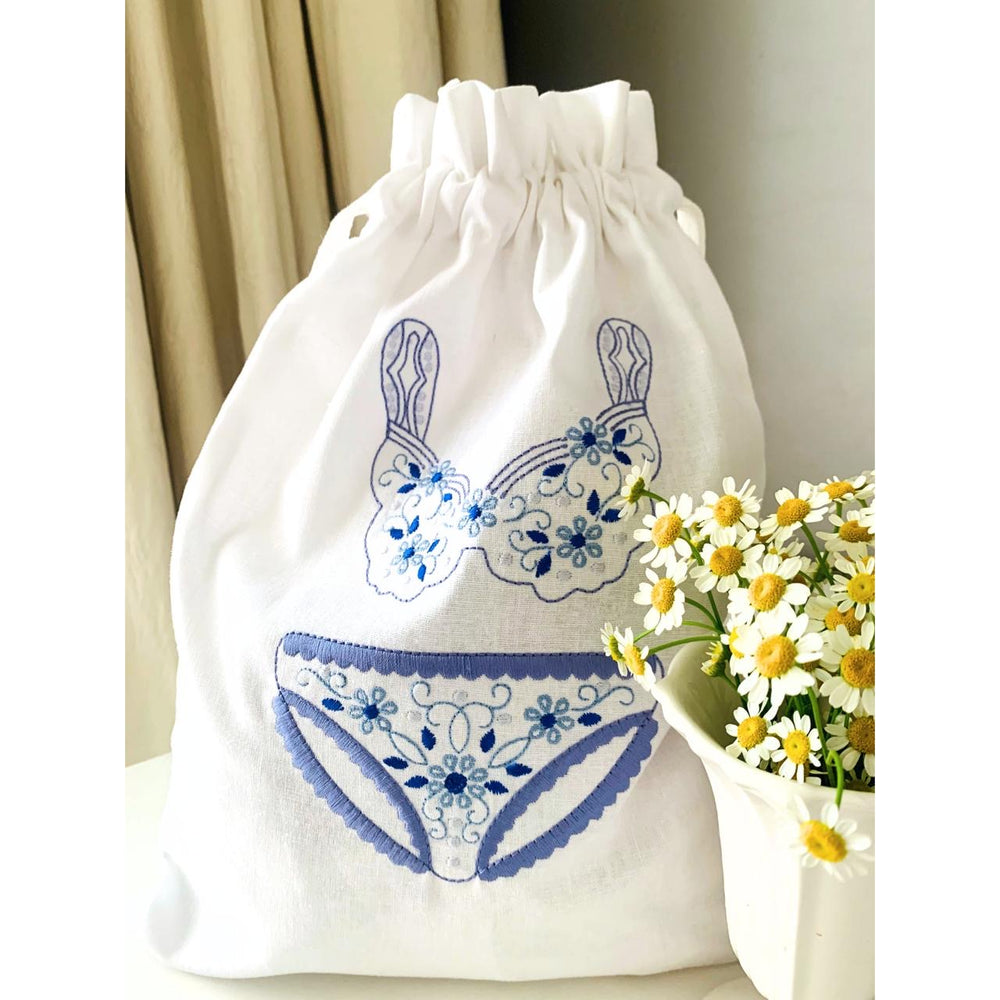 Linen Underwear Bag Blue on White SOLD OUT COMING SOON