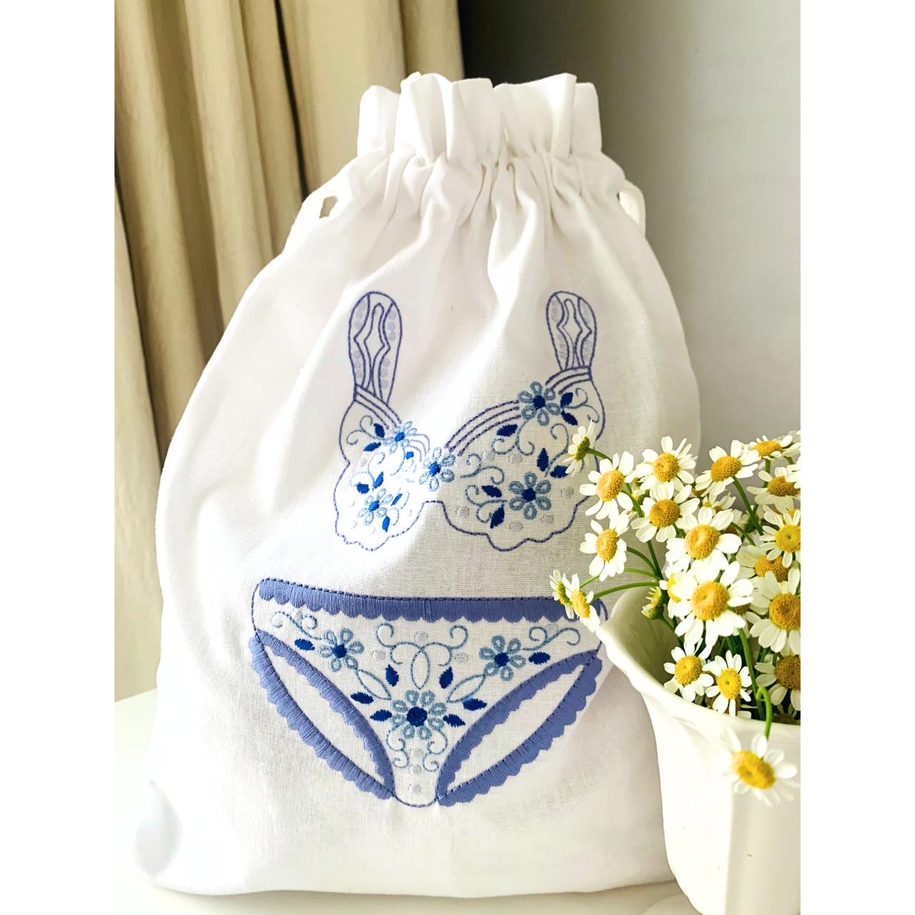 Linen Underwear Bag Blue on White SOLD OUT COMING SOON