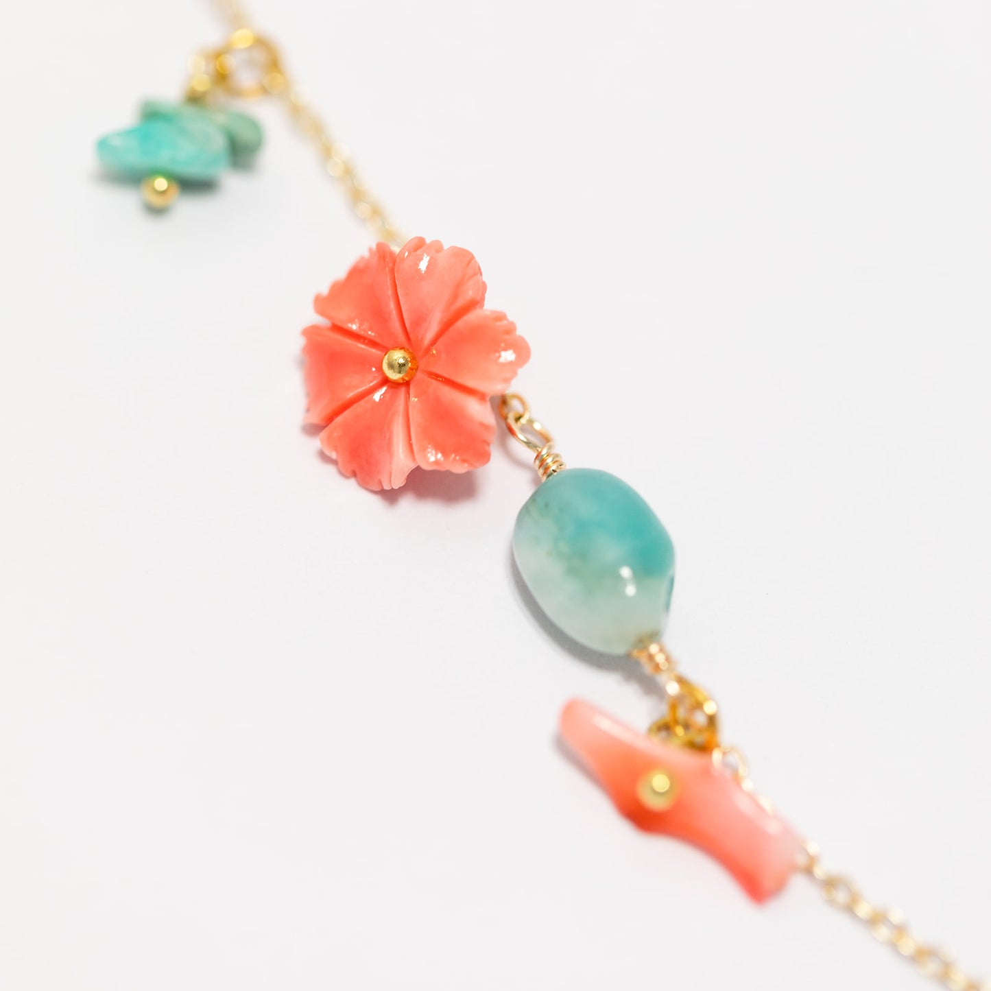 Semi precious stone Charm Necklace with Pearl Drop