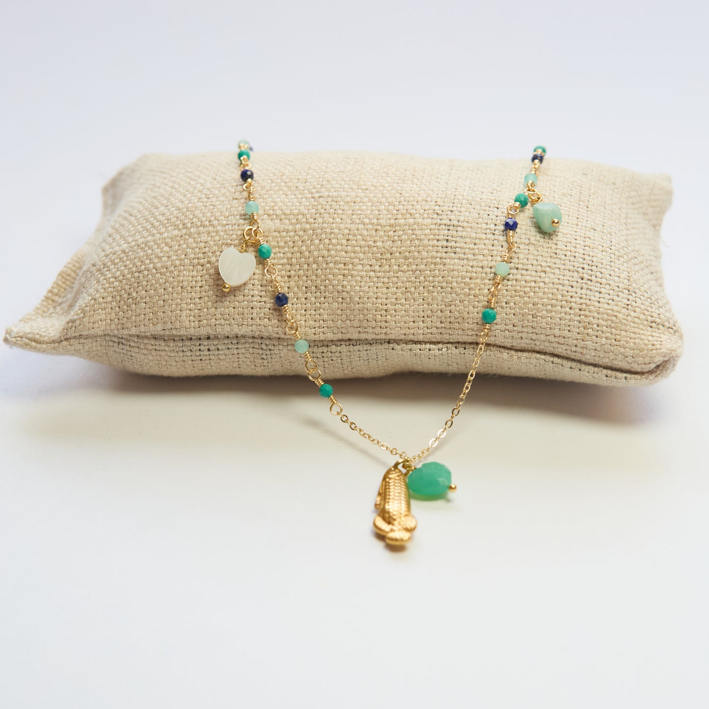 Fish Pendant and Chrysoprase Heart Necklace