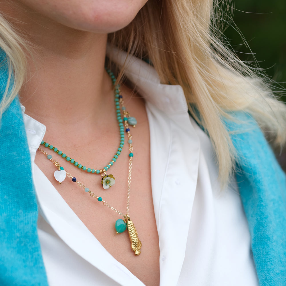 Fish Pendant and Chrysoprase Heart Necklace