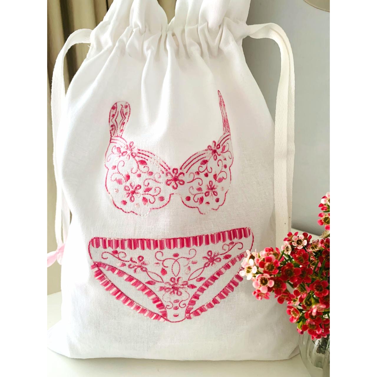 Linen Underwear Bag Pink on White