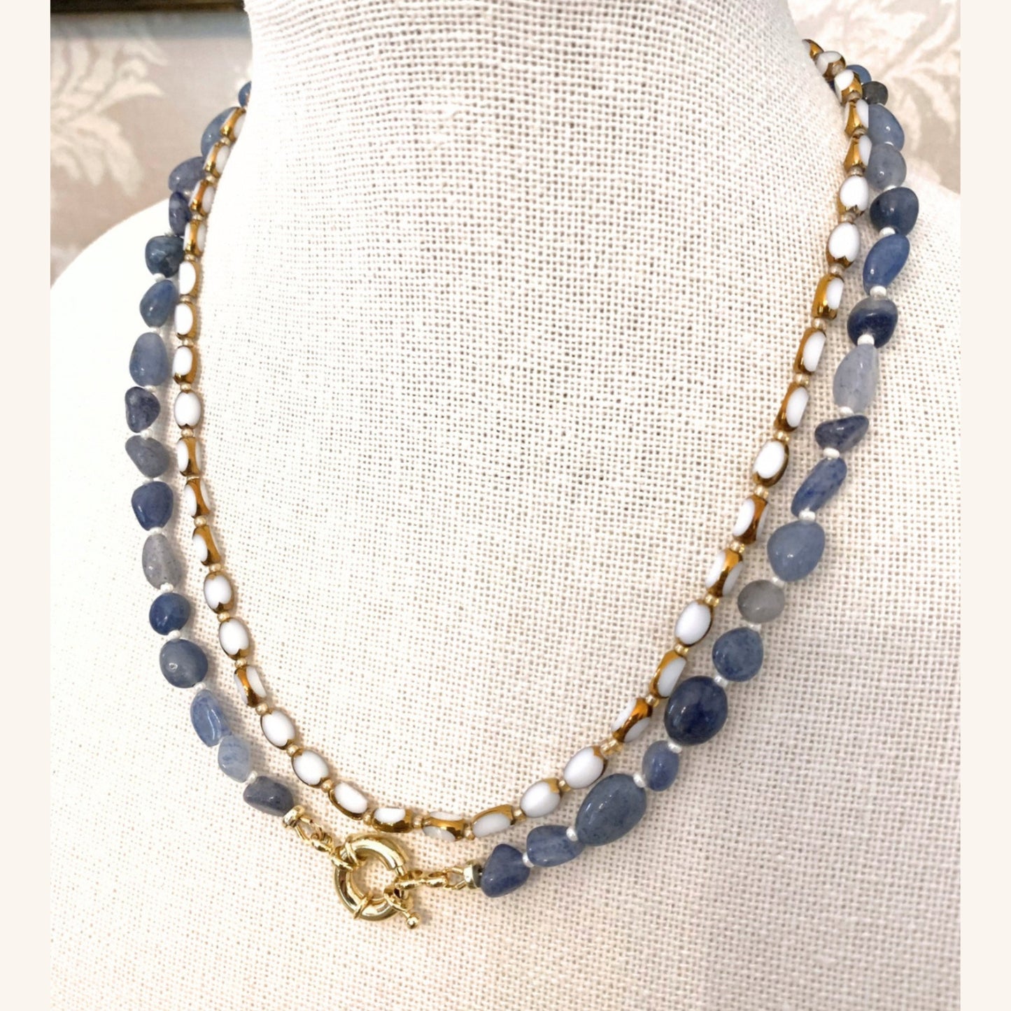 White chiselled glass bead necklace