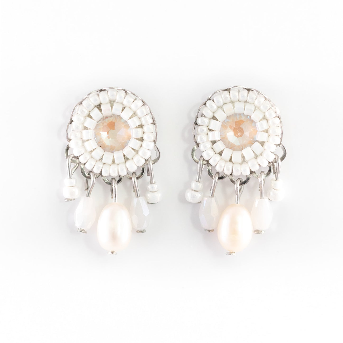 Crystal Dangle Stud White