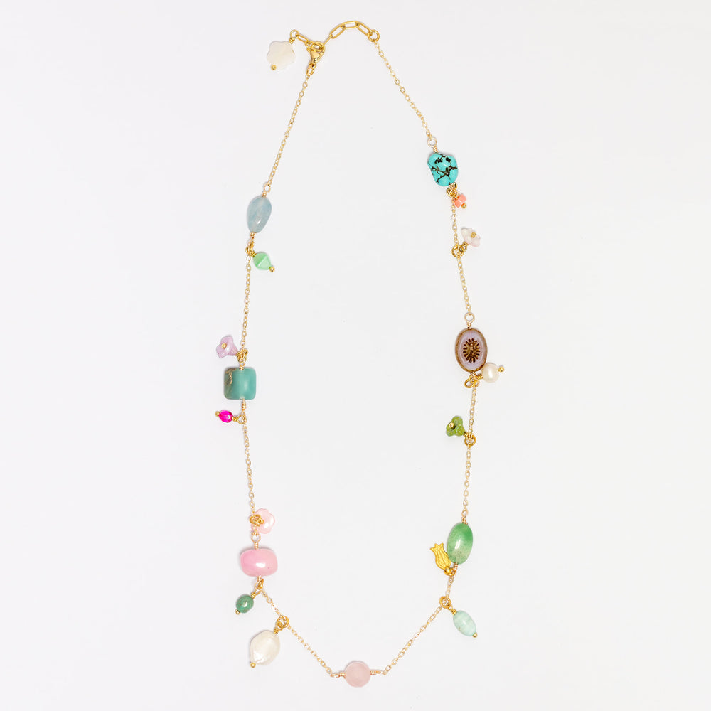 
                  
                    Semi precious stone Charm Necklace with Pearl Drop
                  
                